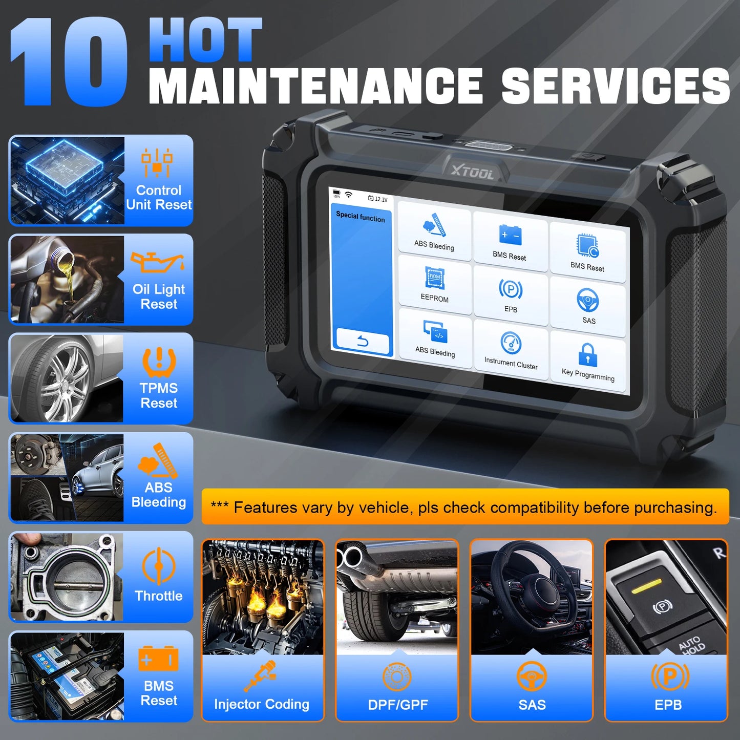 XTOOL D5 Car Diagnostic Tools Gearbox ABS EPB Airbag Engine 5 System Scanner 10 Reset Service OBD2 Scanner Lifetime Free Update